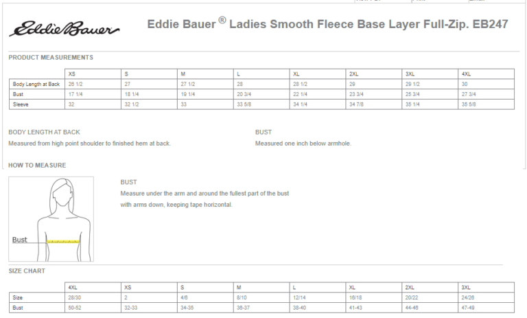 eddy k size chart